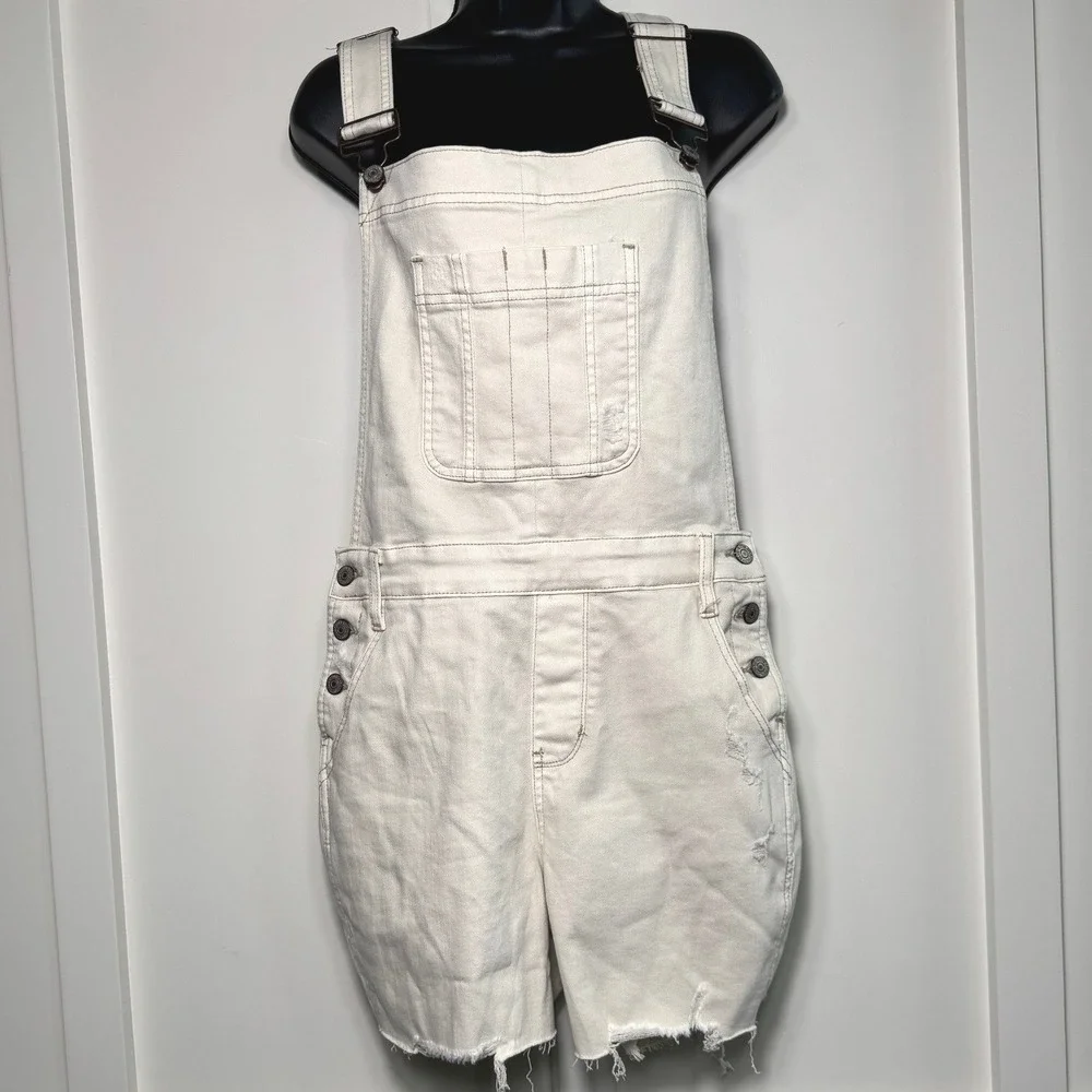 Judy Blue High Waist Garment Dyed Cutoff Shortalls‎ Ecru Denim Size M